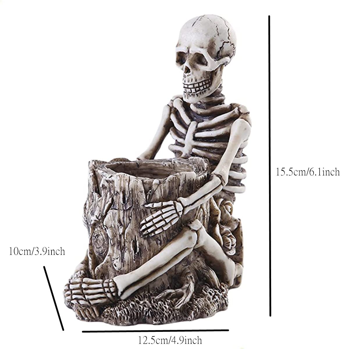 RUITASA Skull Pen Holder & Makeup Brush Holder - White, Desktop Small Skull Design for Halloween Home Office Desk Storage & Decoration