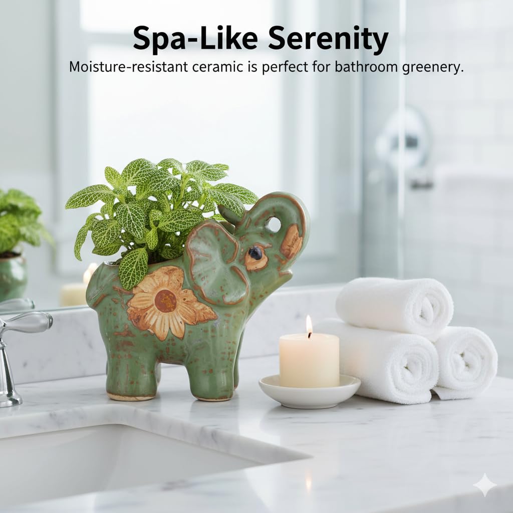 Hemoton Small Succulent Planter Pot with Drainage, Indoor/Outdoor Ceramic Animal Planter, Cute Elephant Cactus/Bonsai Flower Pot, Animal Pencil Holder for Office Home Desktop Decor