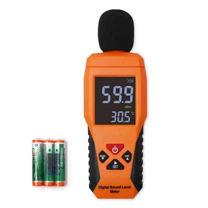 Sound Level Meter Reader with HD Backlit LCD Decibel and Ambient Temperature Meter, Sound & Noise Meter SPL Tester with Alarm, Fast/Slow, Data Hold, MAX/MIN, Auto Power-Off for Noisy Neighbors Office