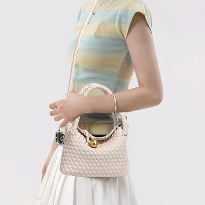 Waiyqju Mini Woven Women's Handbag Lightweight Luxury Vegan Leather Handle Fashion Business Daily Crossbody Bag (6# Off-white)