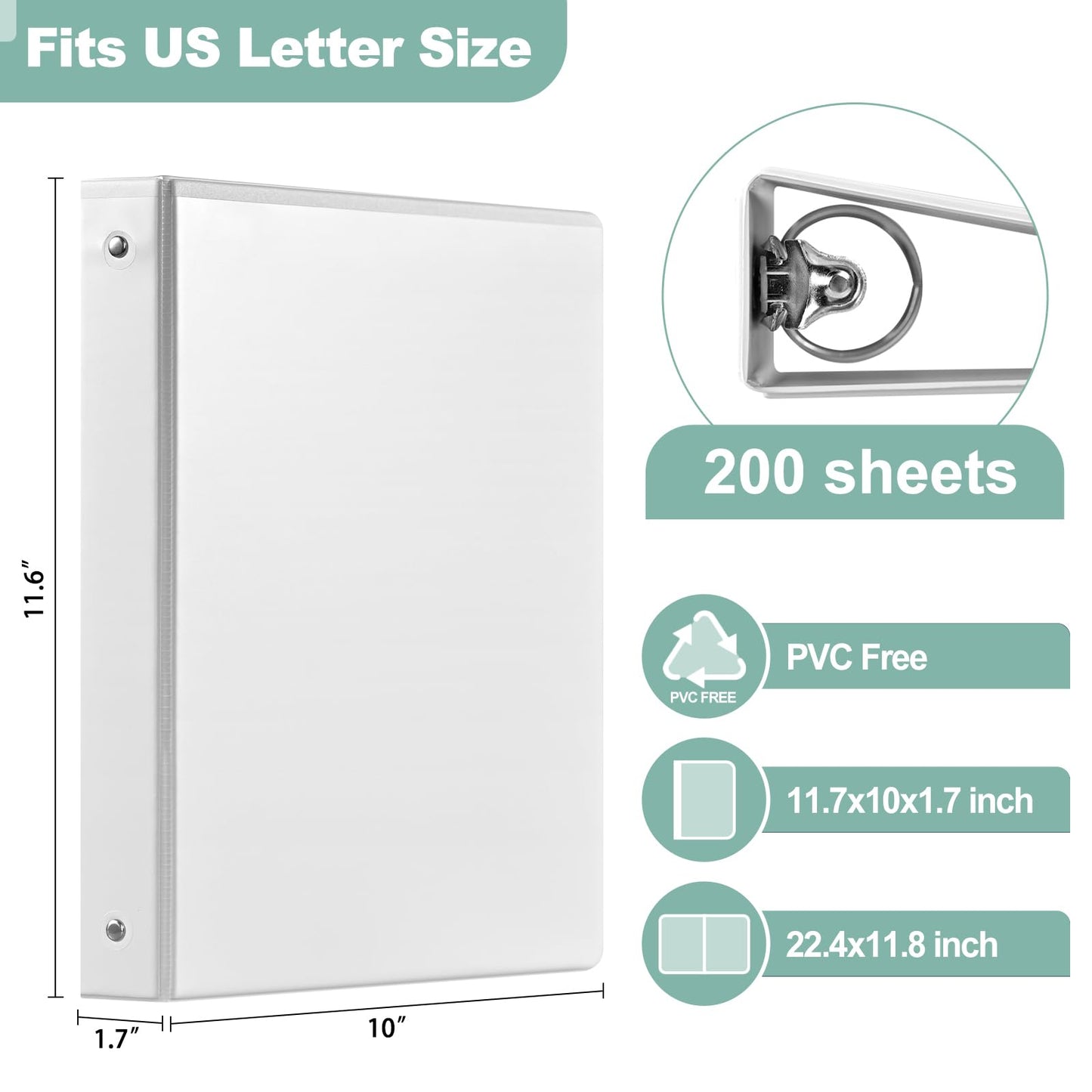 SUIN Basic 1-Inch 3-Ring-Binder, Customizable Clear View Cover, for US Letter Size 8-1/2 x 11'', Perfect for Office/School (White - 24 Packs)