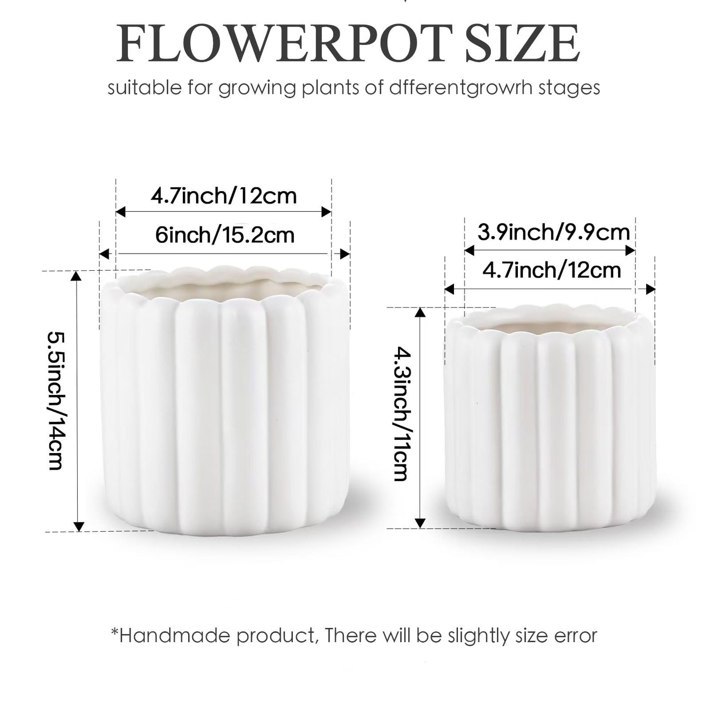 FUYHE Ceramic Plant Pots,6 inch+4.7 Inch Planter Pot with Drainage Holes,Ceramic Planters for Indoor Plants,Modern Flower Pots for Indoor Outdoor Plants House & Office Décor,Cream White