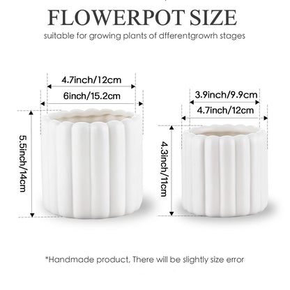 FUYHE Ceramic Plant Pots,6 inch+4.7 Inch Planter Pot with Drainage Holes,Ceramic Planters for Indoor Plants,Modern Flower Pots for Indoor Outdoor Plants House & Office Décor,Cream White