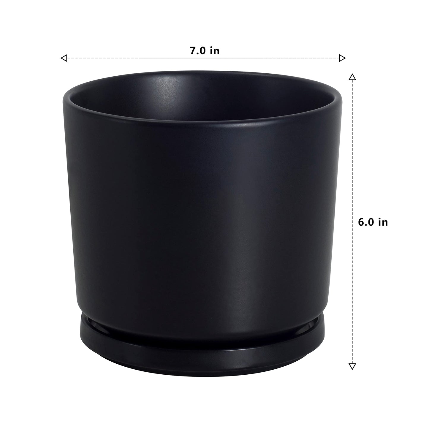 Ekirlin 7 inch Plant Pots,Ceramic Flower Planters Indoor,Modern Succulents Containers with Drain Hole Saucer,Decorate Home,Office & Outdoor (Black)