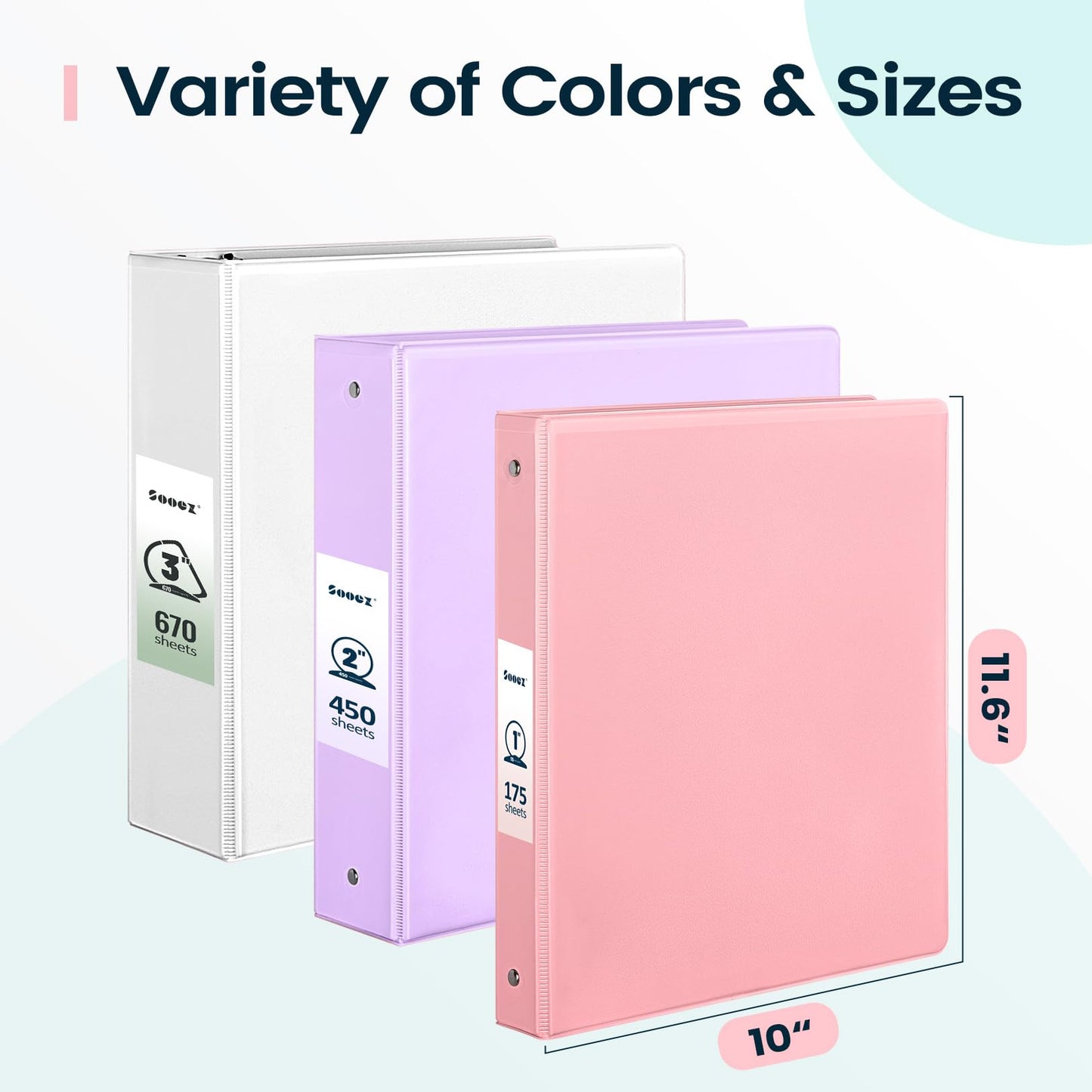 2 Pack BinderX Extra Durable 3 Ring Binder, 2 Inch Binder Round Ring, Fits 900 Sheets of 8.5x11 Paper, Customizable View Cover with Inside Pockets, Cute School Supplies for Girls, Pink & Blue