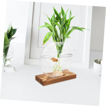 CVUTOVO 2pcs Plant Propagation Station Glass Vases with Wooden Stand, Hydroponic Indoor Plant Terrarium for Home and Office Décor