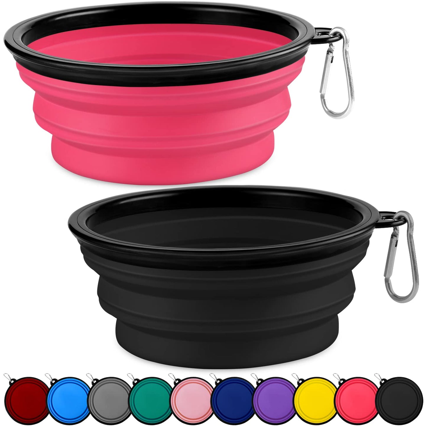 Collapsible Dog Bowls-2 Pack Large Size for Large/Medium Dogs, Pet Travel Water Bowl, Dogs Cat Portable Water Bowl, Dog Pet Feeding Watering Dish Outdoor Hiking Parking Traveling with 2 Carabiners
