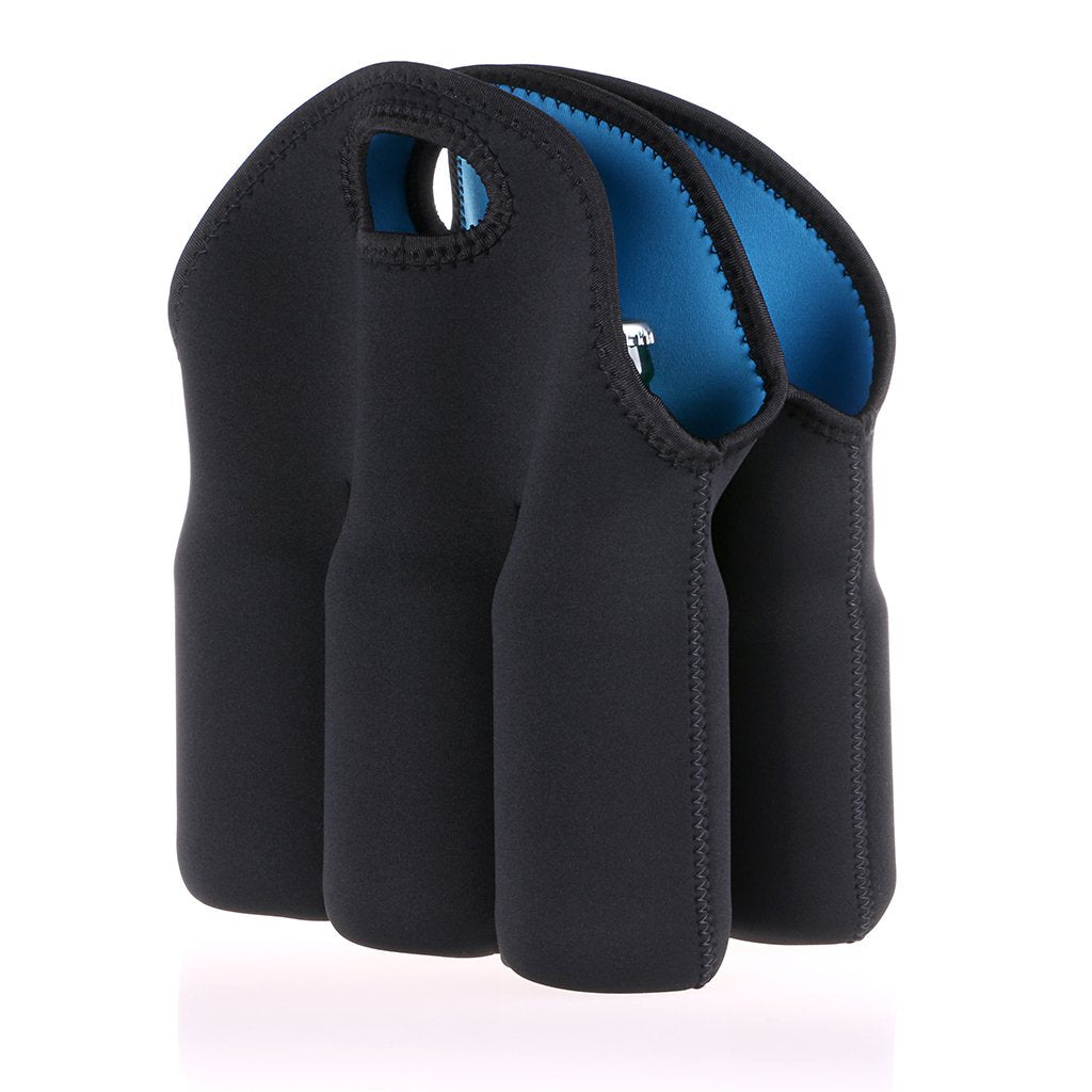 Hipiwe Set of 2 - Insulated Neoprene Wine Carrier Tote Bag + 6 Pack Beer Water Can Carrier Tote Bottle Holder Bottle Cooler Bag - Perfect for Travel with Secure Carry Handle