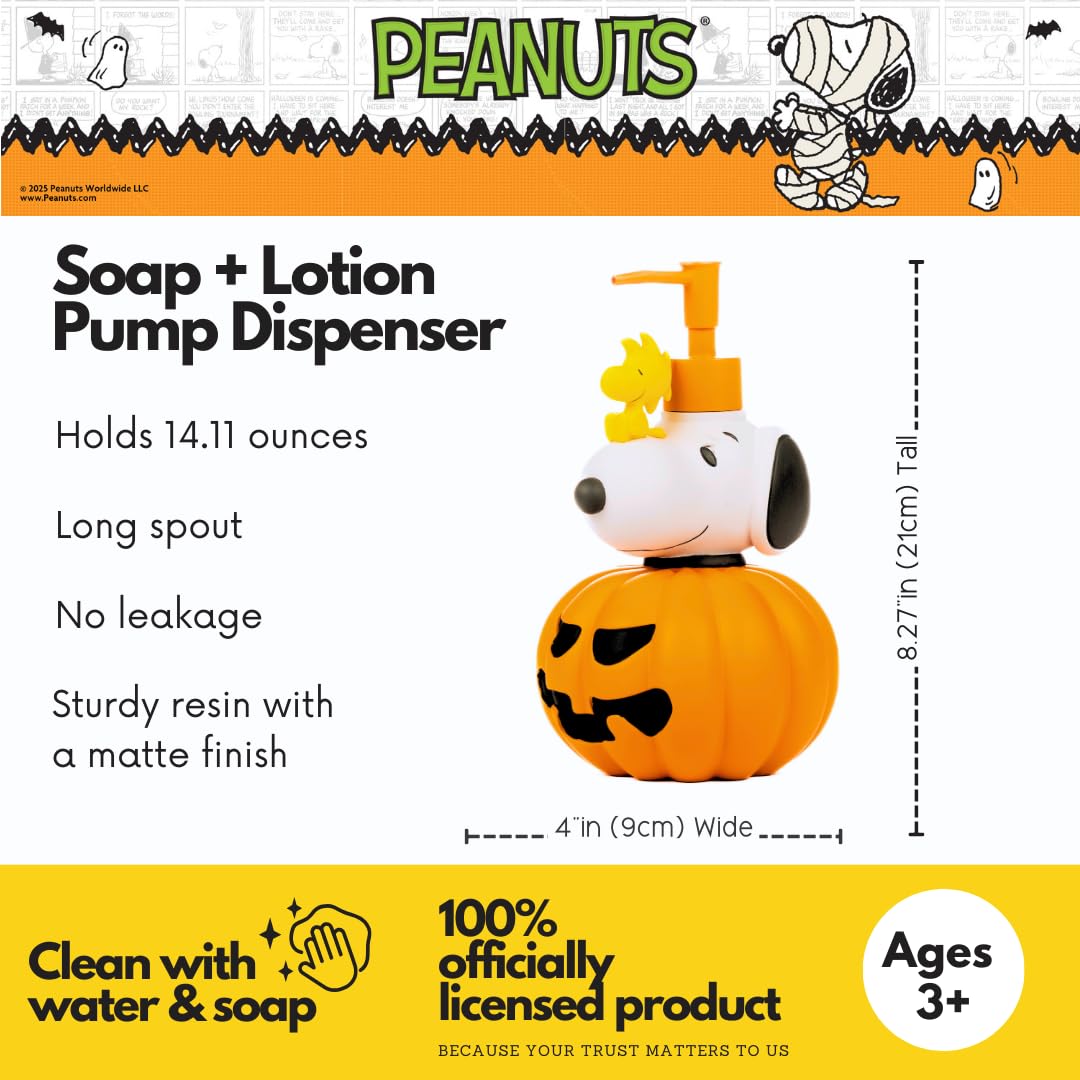 Peanuts Snoopy Soap/Lotion/Hand Sanitizer Resin Pump Dispenser, 10.01 Ounces, Halloween, (Officially Licensed Product) by Franco