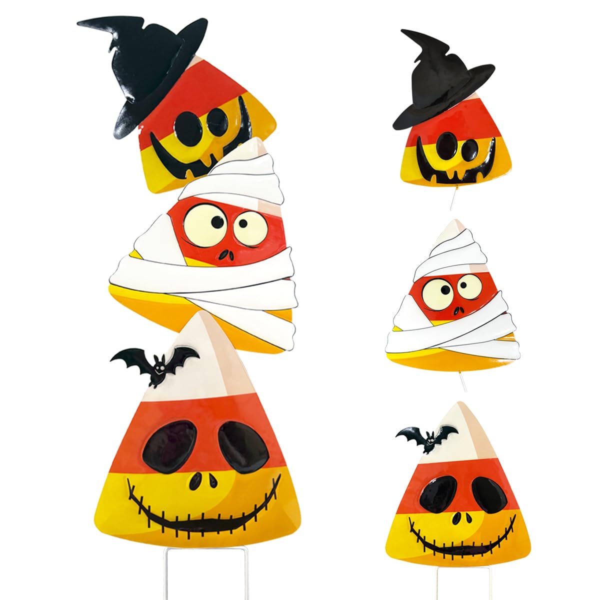 SMATOLS 3 Packs Halloween Garden Stakes, Stacked Metal Candy Corn Lawn Decor, Halloween Decorative 3D Yard Signs Stake for Outdoor Front Garden Pathway Decorations