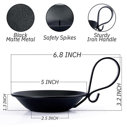 AGLARY Matte Black Iron Pillar Candle Holder, with Handle, Simple Industrial Style ，Table Centerpiece Decoration，with Safety Spike.