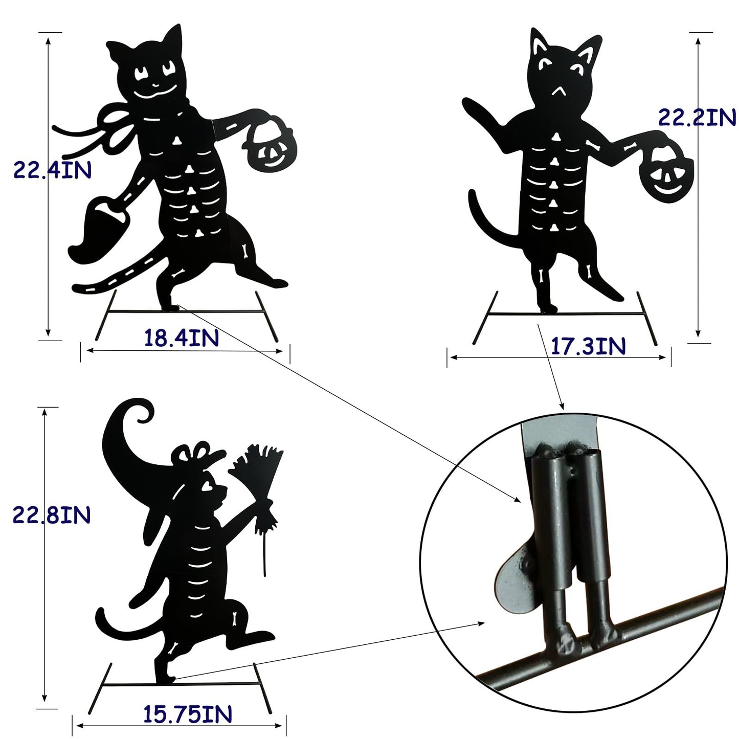 Yhthoha Metal Halloween Black Cat Garden Stakes Decorative, 3 Pack Scary Cat Halloween Yard Stakes Black Cat Silhouette for Home Yard Indoor and Outdoor Halloween Decorations.(Big)