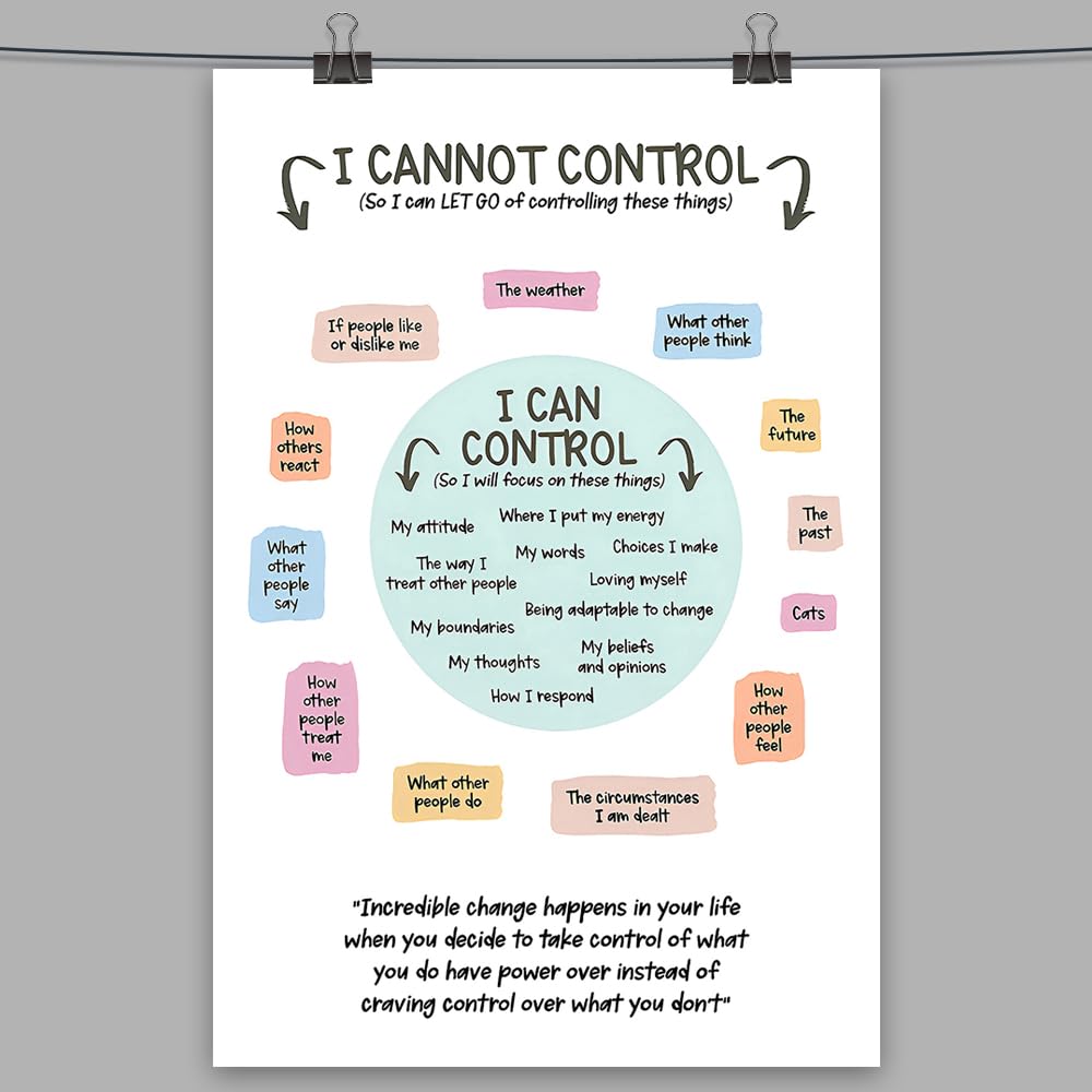 uoyien Growth Mindset Mental Health Posters I Cannot Control and I Can Control Positive Affirmations Charts Canvas Wall Art Kids Educational Prints For Calming Corner Decorations 16x24in Unframed
