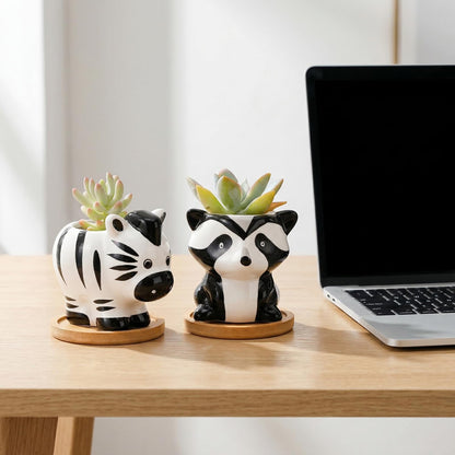 Pumtus 6 Pack Small Succulent Pots with Drainage Hole, 3 Inch Cute Ceramic Animal Planter with Saucer, Unique Air Plant Holder, Desktop Plant Flower Pot for Indoor Plants, Cactus, Garden, Home Decor