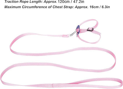Bird Harness and Leash, 120cm Pet Parrots Adjustable Nylon Anti‑Bite Training Rope for Outdoor Flying Parrot Harness Leash Training Supplies for Parrots Alexandrine, Scarlet, Keck, Mini Macaw(Pink)