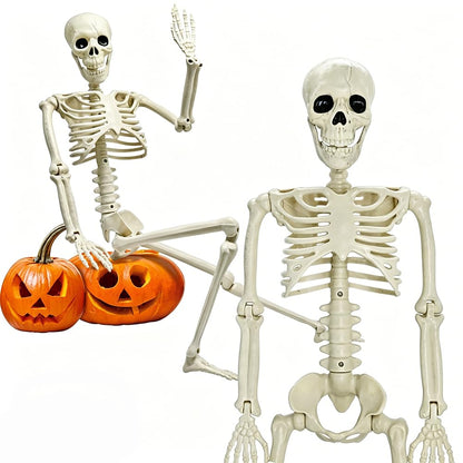 UMEELR 36in/3ft Life Size Posable Skeleton, Plastic Full Body with Movable Joints Skeleton for Halloween Party Prop Graveyard Haunted House Decorations