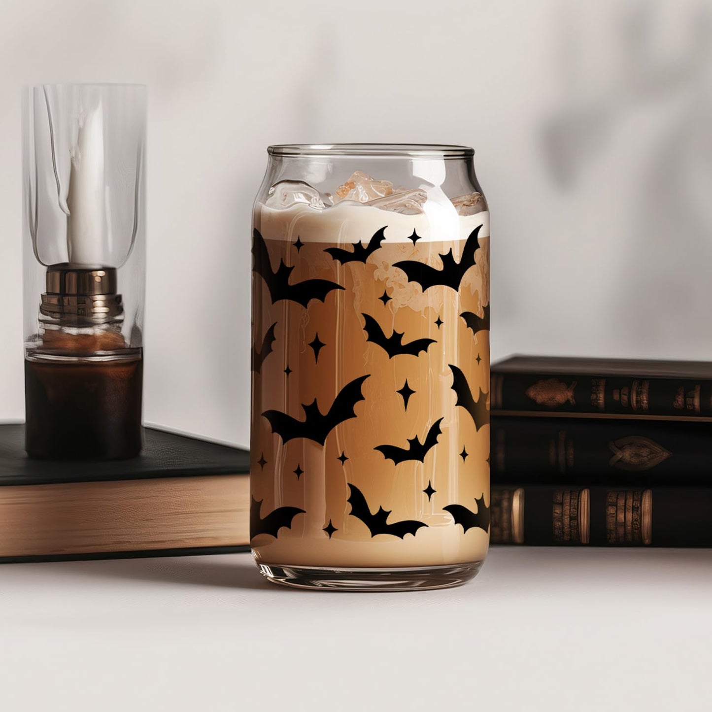 Fairy's Gift Halloween Bats Cup, Halloween Spooky Gifts, Bat Lovers Gothic Glass Cup, Cute 16 oz Iced Coffee Glass Tumbler, Boo Basket Stuffers, Goth Girl Party Stuff, Gothic Spooky Gifts for Women
