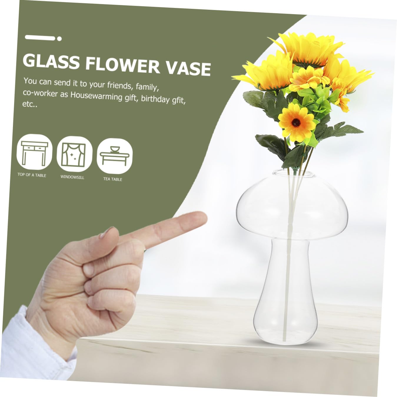 Wakauto Mushroom Shaped Glass Vase Small 12x8cm Decorative Floral Vase for Hydroponic Plants and Flower Arranging Home Décor Terrarium Planter