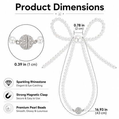 Pearl Bow Magnetic Curtain Tiebacks 2 Pack, No Drill Curtain Holdbacks with Strong Magnets, Decorative Pearl Curtain Holders for Living Room Bedroom Home Decor