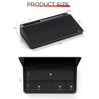 TOWON Small Compact Glass Desktop Whiteboard with Storage – 12 x 7 in Dry Erase Board for Desk, Home Office, School | Includes 5 Markers, Eraser & Holder | Space-Saving Organizer, Aesthetic Black