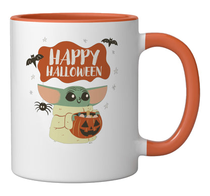 Star Wars Grogu Mandalorian Happy Halloween Trick or Treat Ceramic Mug, Orange/White