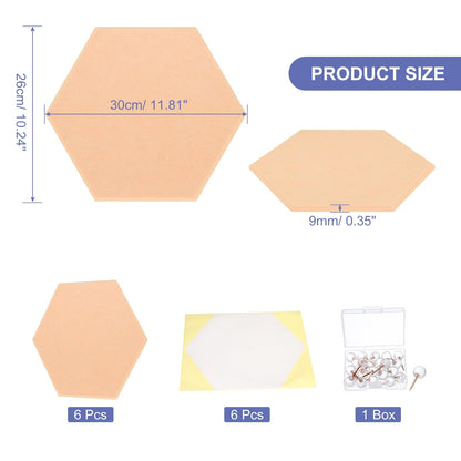PATIKIL Felt Bulletin Board, 12"x10", 6 Packs Self Adhesive Hexagon Felt Tiles for Sound Proofing Wall Panels for Home Office Recording Studio,Game Room, Beige