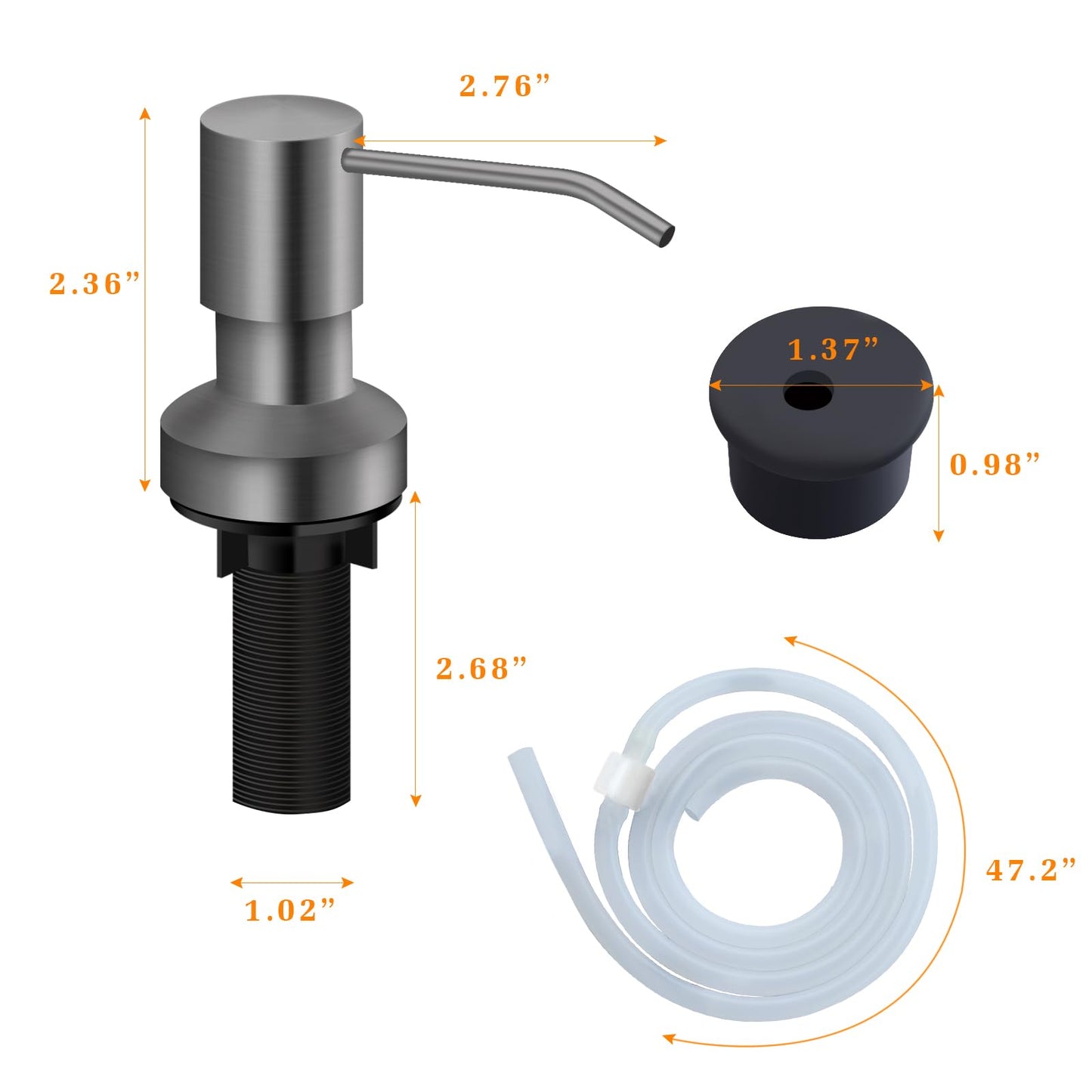 Sink Soap Dispenser for Kitchen Sink, Countertop Built in Sink Soap Dispenser with 47” Extension Tube kit, No Need to Fill The Little Bottle Again (Gray)