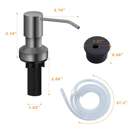Sink Soap Dispenser for Kitchen Sink, Countertop Built in Sink Soap Dispenser with 47” Extension Tube kit, No Need to Fill The Little Bottle Again (Gray)