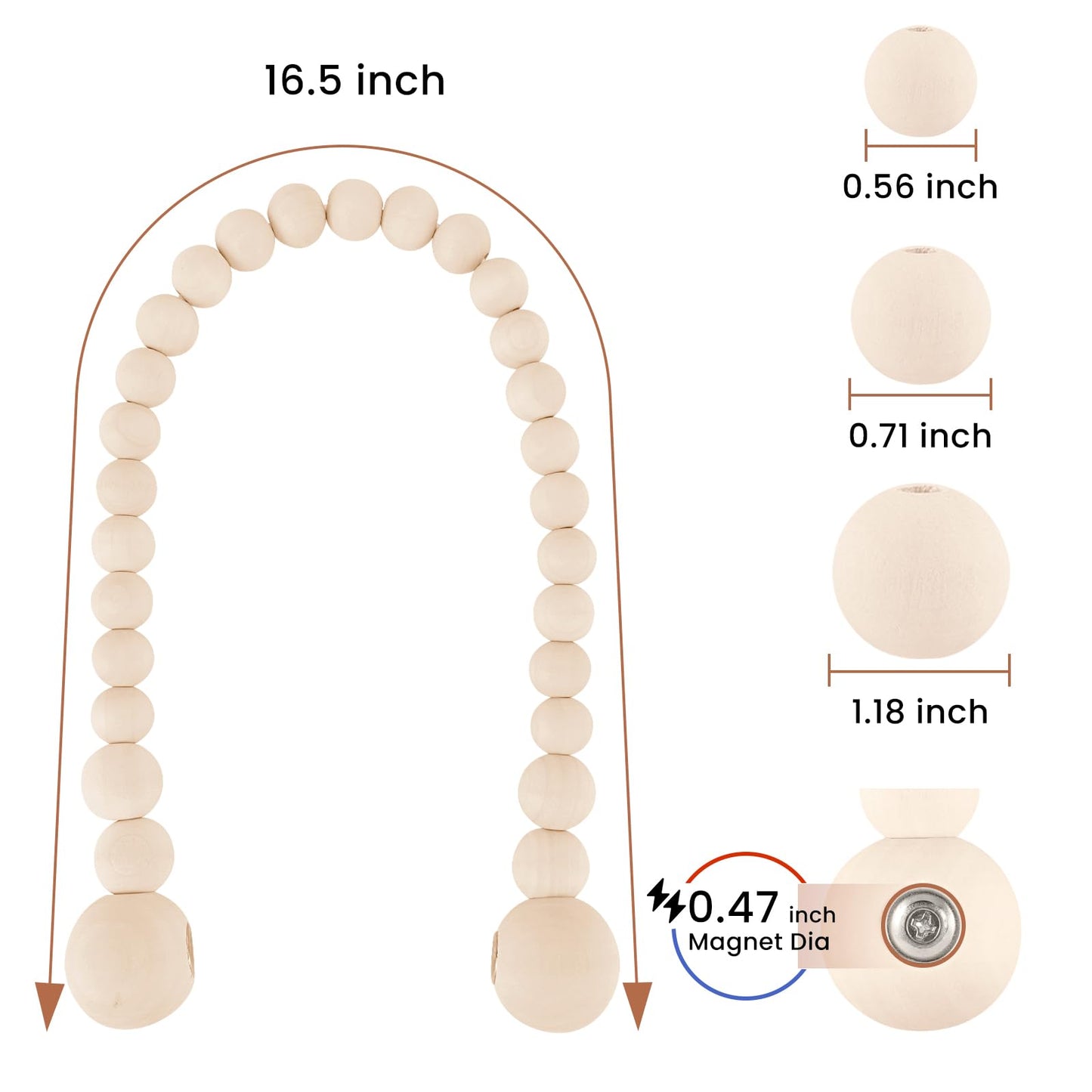 KLOGTSIND Magnetic Curtain Tiebacks, Curtain Tie Backs for Curtains 6 Pack, Wood Bead Curtain Tiebacks, Curtain Holders for Boho Bedroom Decor, Baby Nursery Decor, Farmhouse Decor