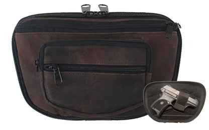 MEDIUM-DTOM Slim Fit Concealed Carry Fanny Pack CCW Rugged Ultra-Soft Brown Buffalo Suede Leather
