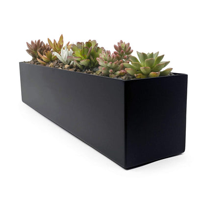 Buhbo Modern Steel Trough Rectangle Planter 16 inch, Black