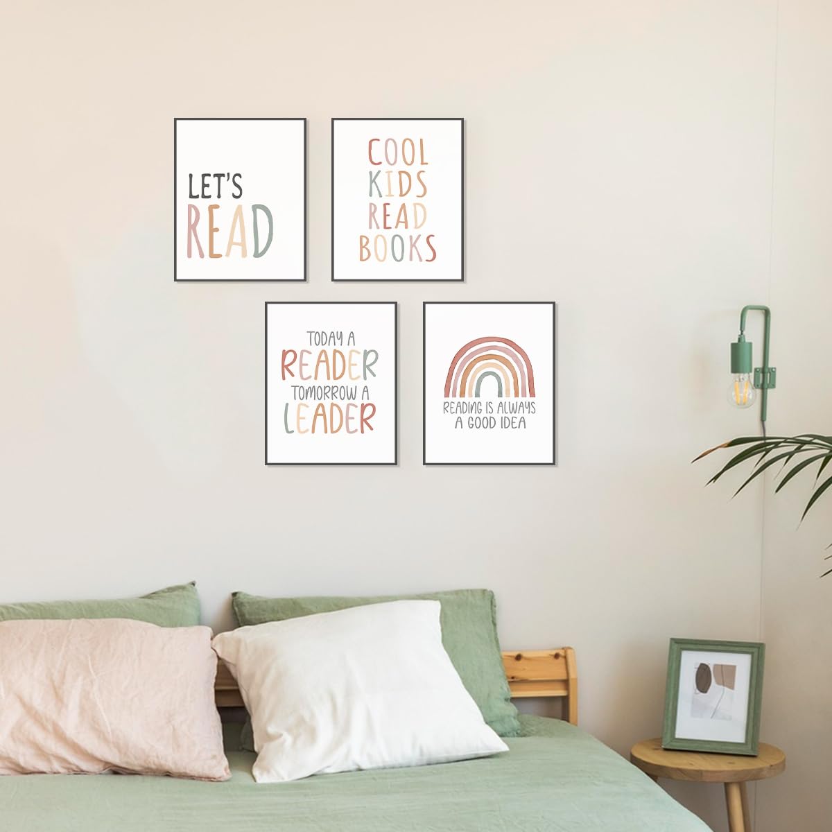 PLKMN Reading Nook Decor for Kids, Boho Rainbow Prints, Let's Read Posters, Classroom and Nook Wall Art, 8x10 Inch, Set of 4, Unframed