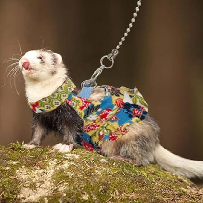 3 Sets Squirrel Leash and Harness Set,Traction Rope Strap, Ferret Harness Vest, Adjustable Flora Small Animal Harness Vest for Ferret, Dwarf Chinchilla, Guinea Pig, Fancy Rat (Medium)