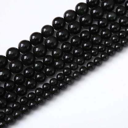 8MM Black Obsidian Round Loose Beads Natural Gem Beads Crystal Energy Stone Beads for Jewelry Making DIY Bracelet Necklace