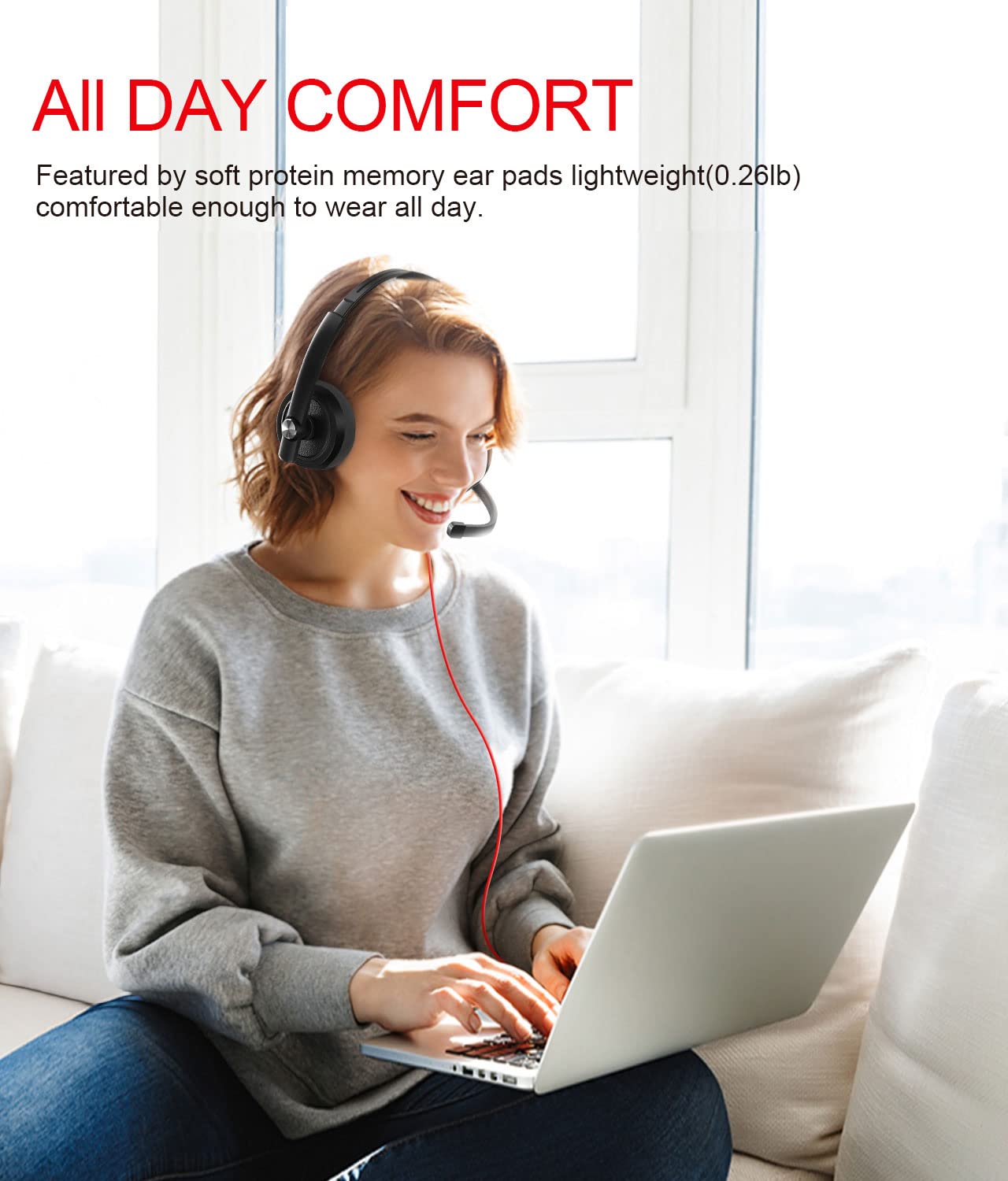 HROEENOI USB Headset, Noise Cancelling Headphones with Microphone, PC Headset Wired for Computer/Mac/Laptop, with USB+3.5mm Jack, in-line Controls for Office Home Business