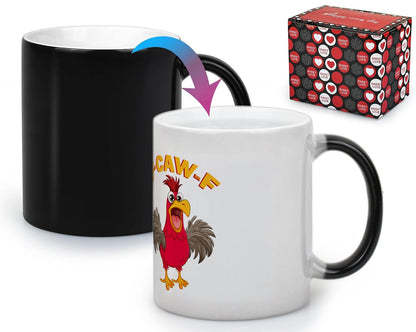 KITURE Caw-F Funny Heat changing Coffee Mug – Hilarious Chicken Pun Gift for Men & Women, Novelty Chicken Coffee Cup for Home & Office, Perfect Birthday & Office Gift 11oz Sarcastic Ceramic Tea Mug