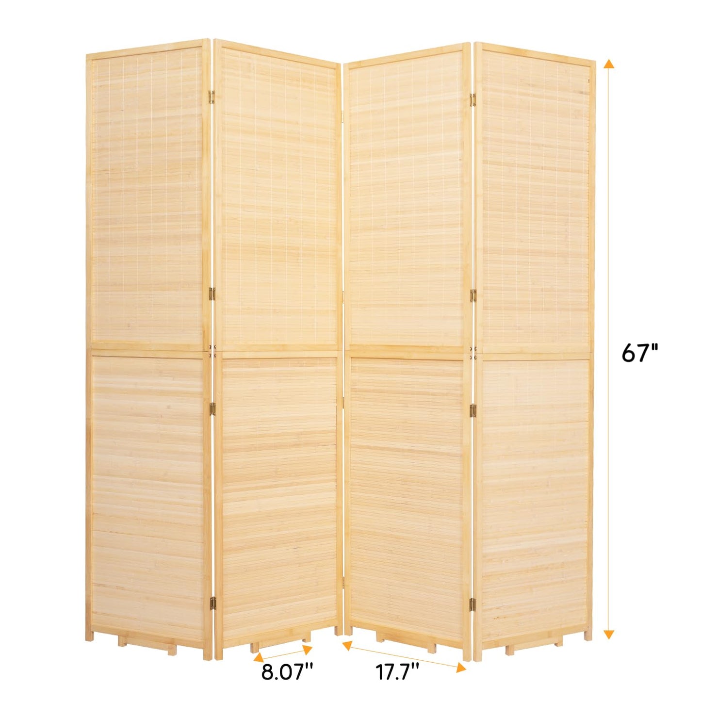 Bamboo Room Divider Folding Privacy Screens, Wall Divider for Room Separation, Portable Room Partitions and Dividers, 5.6FT Bamboo Room Divider Panel (Beige, 4 Panel-67”)