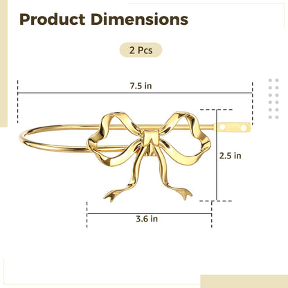 2PCS Metal Bow Curtain Holdbacks Gold Wall Mounted Curtain Hold Backs, 7.5 x 3.6 x 2.5 in Heavy Duty Zinc Alloy Wall Mounted Hooks, Decorative Tiebacks, Multipurpose Hangers for Living Room Bedroom