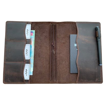 newestor Travelers Notebook Cover with Inner Pockets, Card Slots and Pen Holder, A5 Size, Dark Brown