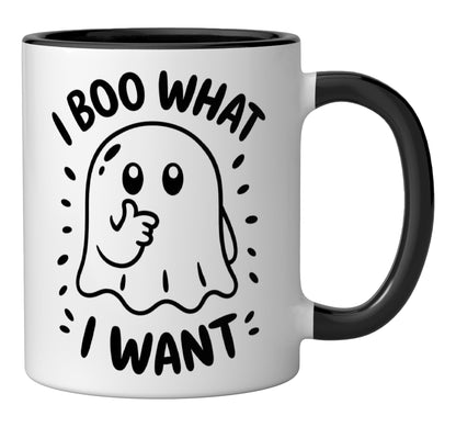 I Boo What I Want Funny Halloween Ghost Coffee Lover Ceramic Mug, Black/White