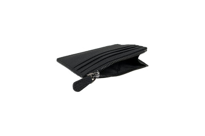 grande 3603 Genuine Leather Card Holder For Women and Men Slim Minimalist Small Zipper Wallet (BLACK)