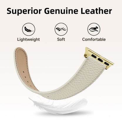 Leather Band Compatible with Apple Watch BandUltra 2 1 Series 10/9/8/7/6/5/4/SE,H-Shaped Buckle strap for iWatch 38/40/41/42/44/45/46/49mm Women Men (White Band + Gold H Buckle, 38mm 40mm 41mm 42mm)