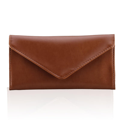 HAWEE Leather Cash Envelope Wallet, RFID Blocking Card Organizer for Women, Reusable Coin Pouch, Coffee Brown