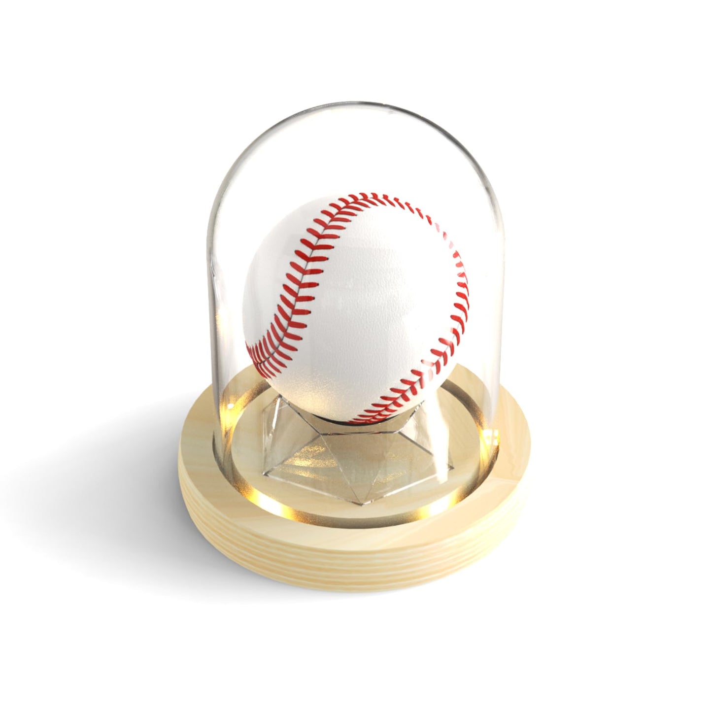 DuvinDD Baseball Display Case with LED Light Base, Glass Dome Cloche Baseball Holder for Softball, Crystal, Rock Collection, Tennis Ball, 4.33" D X 4.7" H, Gifts for Christmas