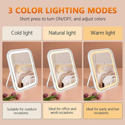 YEKKOPT Rechargeable Vanity Mirror with Lights,8x10 Inch 3 Color Lighting Portable Makeup Mirror with Touch Screen Adjustable LED Lights,Desk Mirror for Travel, Home
