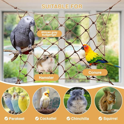 2 Packs Natural Bird Rope Net Parrot Swing Hammock for Birds Parrot Ladder Macaw Hanging Hammock Activity Toy for Rats Parakeet Cockatiel Cockatoo Conure African Grey Budgie（M 14x11inch）