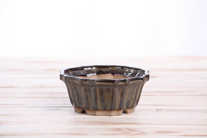 Willow Bonsai Ceramics Flower Design Bonsai Pot 4.5 Inch – Elegant Ceramic Bonsai & Succulent Planter, High‑Fired Frost‑Proof Stoneware with Drainage & Wiring Holes, Handmade in USA (Dark Honey)