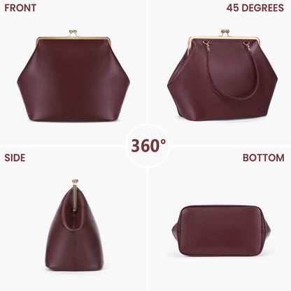 CATSEA Large Women's Kiss Lock Bag PU Medium Top Handle Handbags Kiss Clasp Shoulder Bags Tote Purse Messenger Clutch (Red)