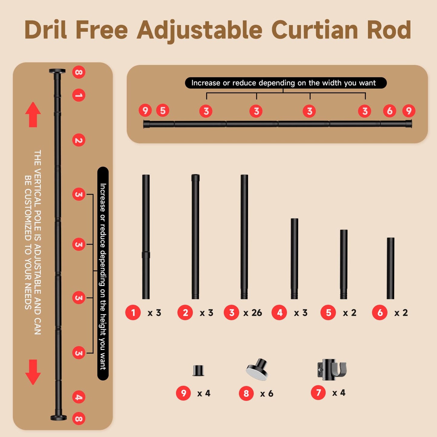 Room Divider Curtain Rod, No Driling Tension Curtain Rod for Room Partation