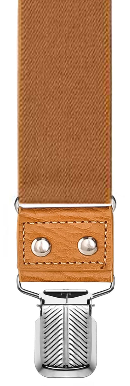 JRHEJTFZ Men's Suspenders 1.4" Wide Elastic X-Back Adjustable with 4 Metal Clips 43" Brown